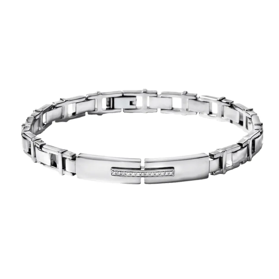 Discount Bracciale Uomo Comete Gioielli Collezione Senior In Acciaio Con Diamanti Taglio Brillante Uomo Gioielli Comete Uomo