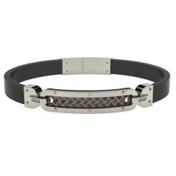 Outlet Bracciale Uomo Comete Gioielli Collezione Texture In Caucciù Nero Con Acciaio e Zirconi Uomo Gioielli Comete Uomo
