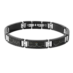 New Bracciale Uomo Comete Gioielli Collezione Traguardi In Acciaio PVD Nero e Rosa Con Cristallo Blu Uomo Gioielli Comete Uomo