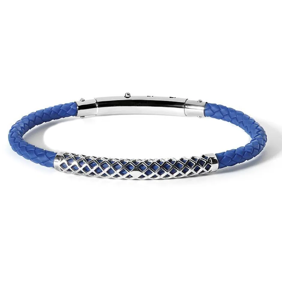 Hot Bracciale Uomo Comete Gioielli Collezione Net in Gomma Intrecciata Blu e Acciaio Uomo Gioielli Comete Uomo