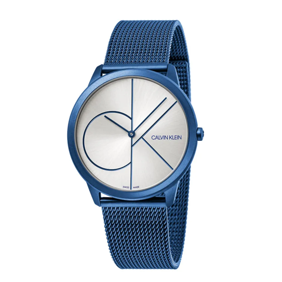Outlet Calvin Klein Minimal Man Watch in Blue PVD Steel Silver Dial MM. 40 With Milano Jersey Strap Uomo Outlet Orologi | Orologi Calvin Klein Uomo