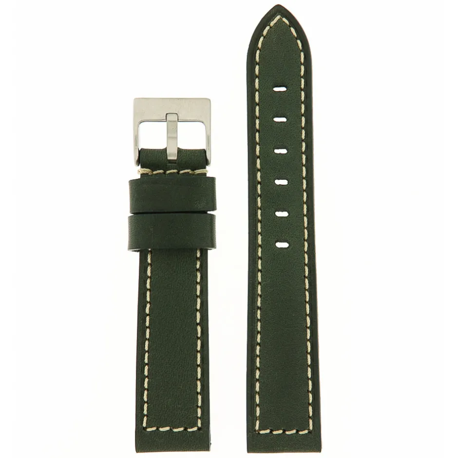 Sale Cinturino in Cuoio Rullato Verde con Impunture Cinturini In Pelle Di Vitello