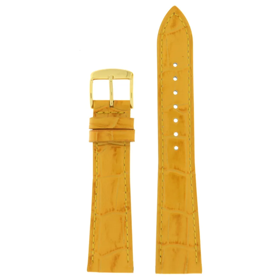 Clearance Cinturino in Pelle di Vitello Stampata Coccodrillo Colore Giallo Cinturini In Pelle Di Vitello