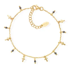 Online Collana Amen Croci e Cristalli Neri in Argento Placcato Oro Giallo Gioielli Amen | Outlet Gioielli