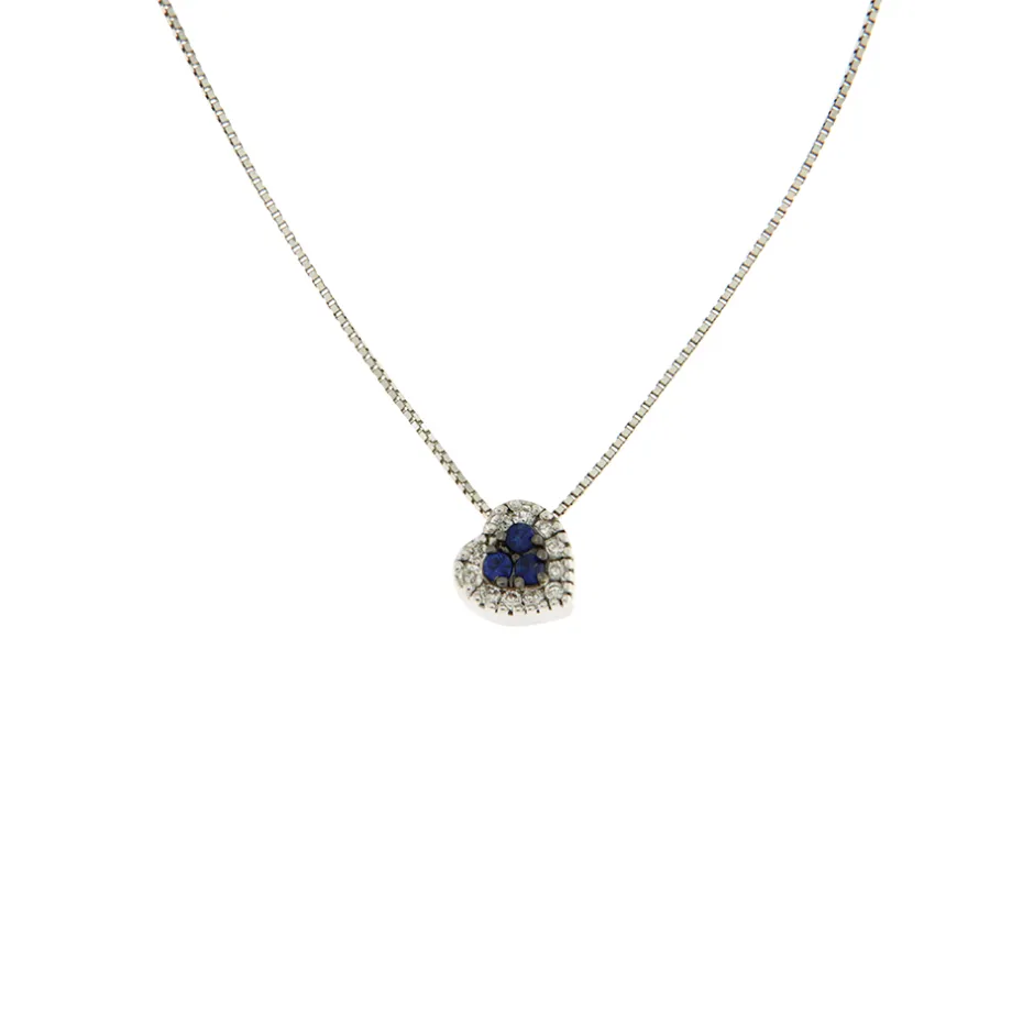 Outlet Collana Bliss Cuore di Zaffiri in Oro Bianco con Diamanti Collane