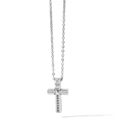New Collana Comete Gioielli in Acciaio e Zirconi con Croce Pendente Uomo Gioielli Comete Uomo