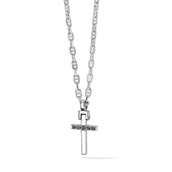Discount Collana Comete Gioielli Uomo in Argento 925 con Croce in Oro Bianco e Diamanti Neri Collezione Faith Uomo Gioielli Comete Uomo