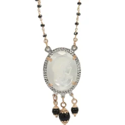 Sale Collana Donna In Oro Rosa e Bianco Con Spinello Nero e Cammeo Collane