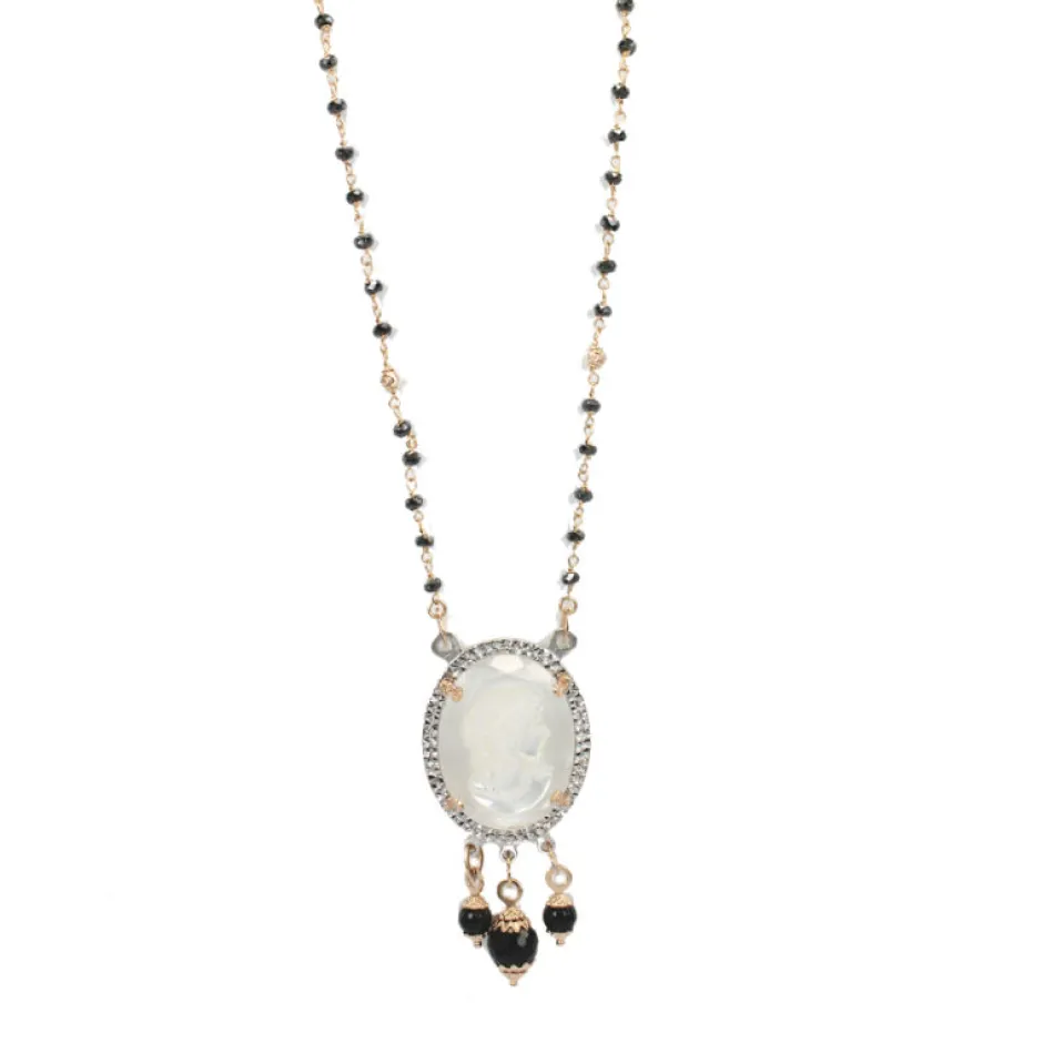 Sale Collana Donna In Oro Rosa e Bianco Con Spinello Nero e Cammeo Collane