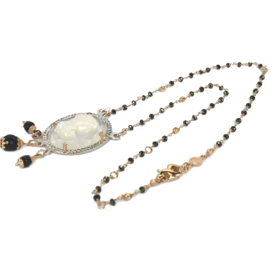 Sale Collana Donna In Oro Rosa e Bianco Con Spinello Nero e Cammeo Collane