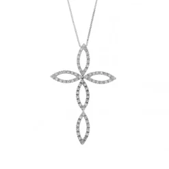 Fashion Collana Croce Snodata in Oro Bianco con Diamanti Collane