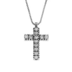 Fashion Collana Croce Media in Oro Bianco con Diamanti Collane