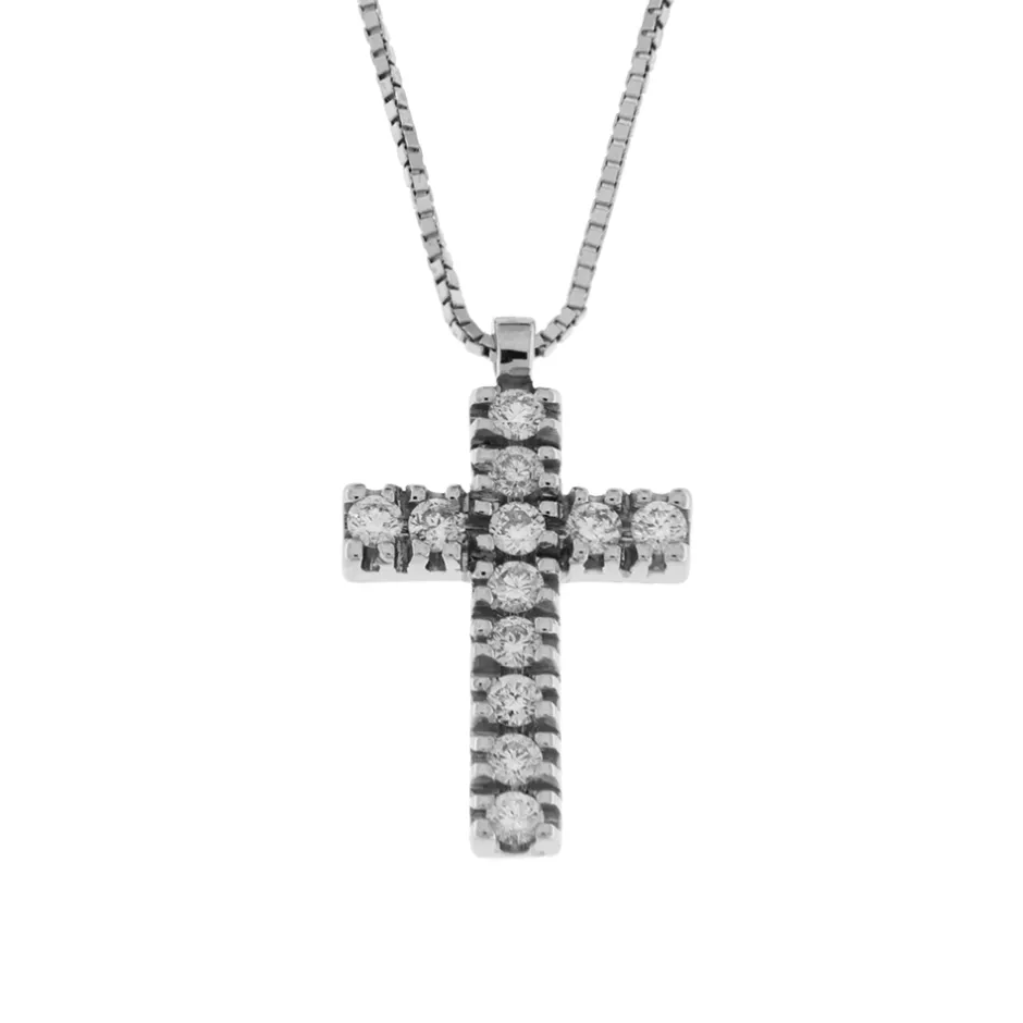 Fashion Collana Croce Media in Oro Bianco con Diamanti Collane