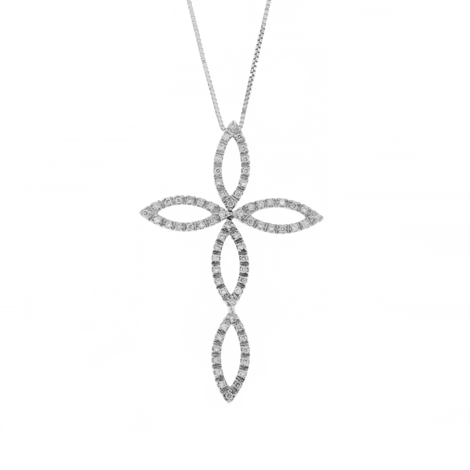 Fashion Collana Croce Snodata in Oro Bianco con Diamanti Collane