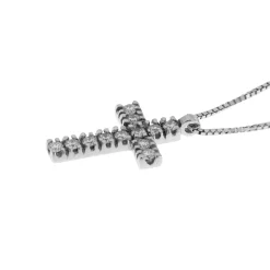 Fashion Collana Croce Media in Oro Bianco con Diamanti Collane