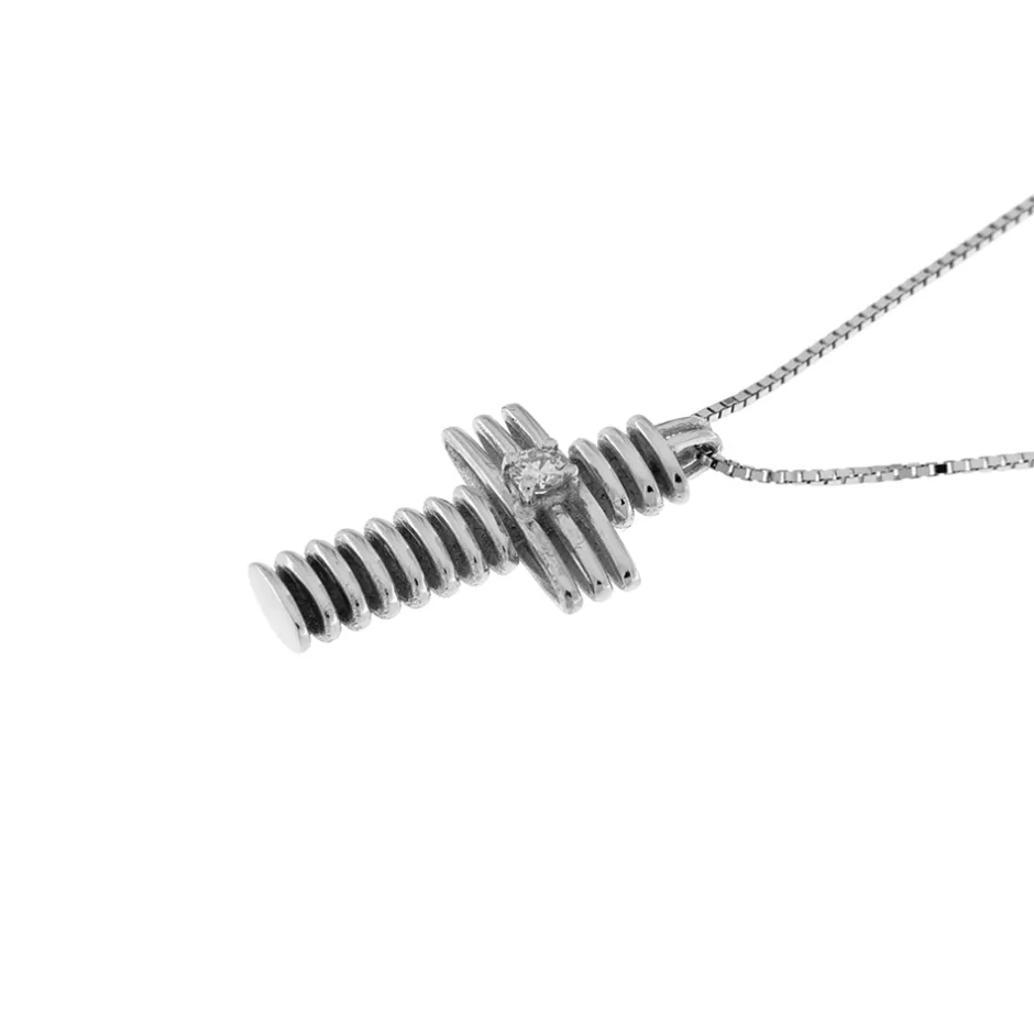 Clearance Collana Croce Rigata in Oro Bianco con Diamante Collane