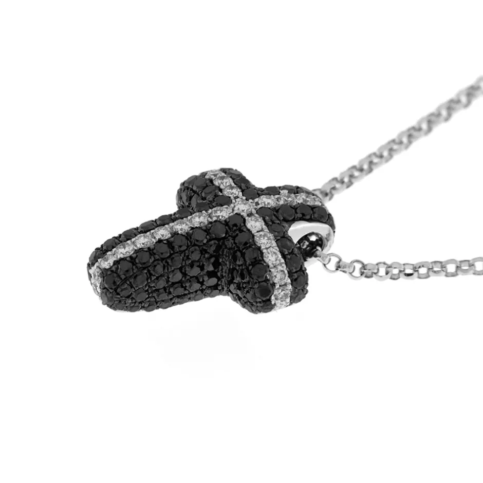 Clearance Collana Croce di Diamanti Neri in Oro Bianco Le Mie Creazioni | Collane