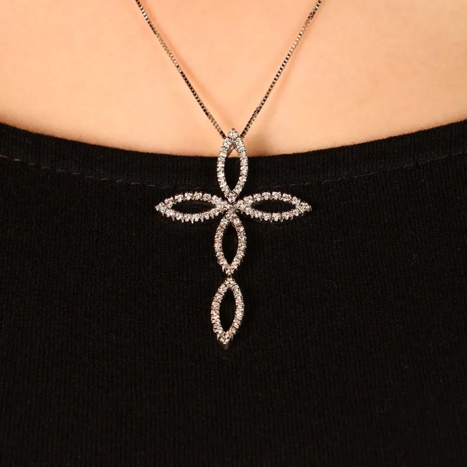 Fashion Collana Croce Snodata in Oro Bianco con Diamanti Collane