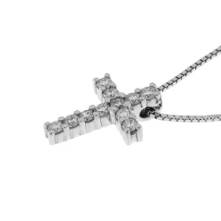 Discount Collana Croce Piccola in Oro Bianco con Diamanti Collane
