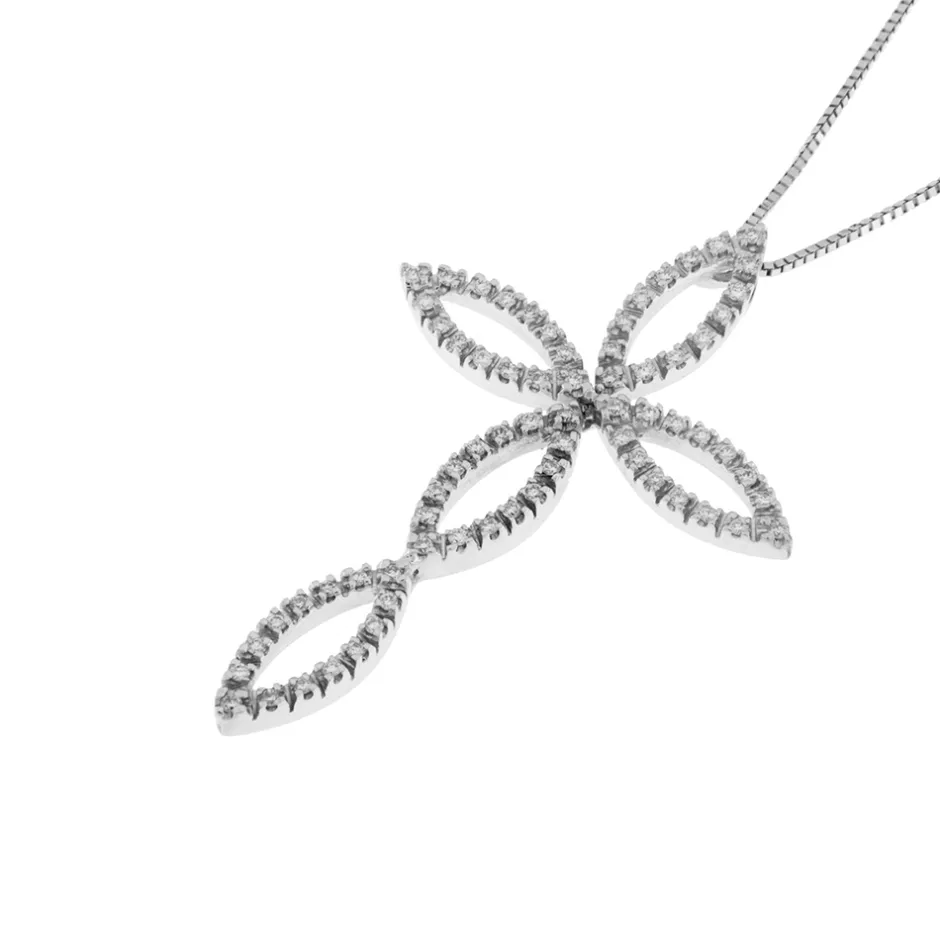 Fashion Collana Croce Snodata in Oro Bianco con Diamanti Collane