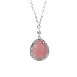 Outlet Collana in Oro Bianco con Zirconi e Quarzo Rosa Idrotermale Collane