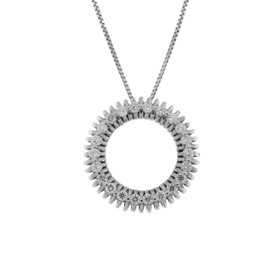 Clearance Collana Pendente a Cerchio in Oro Bianco con Diamanti Collane