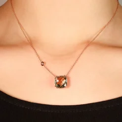 New Collana Pendente Prasiolite in Oro Rosa con Diamante Collane