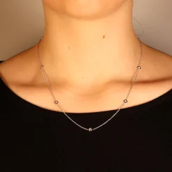 New Collana Stile Tiffany 7 Pietre in Oro Bianco con Diamanti 0,28 Carati Collane