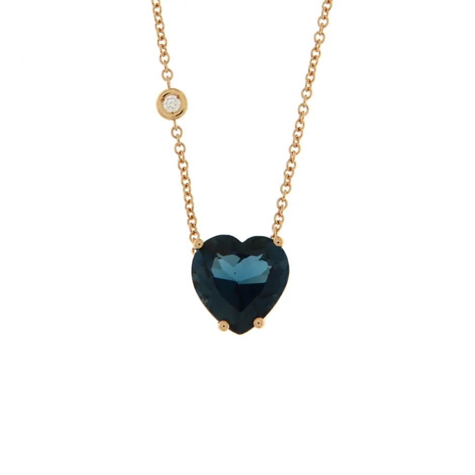 New Collana Topazio London Taglio Cuore Grande in Oro Rosa Collane