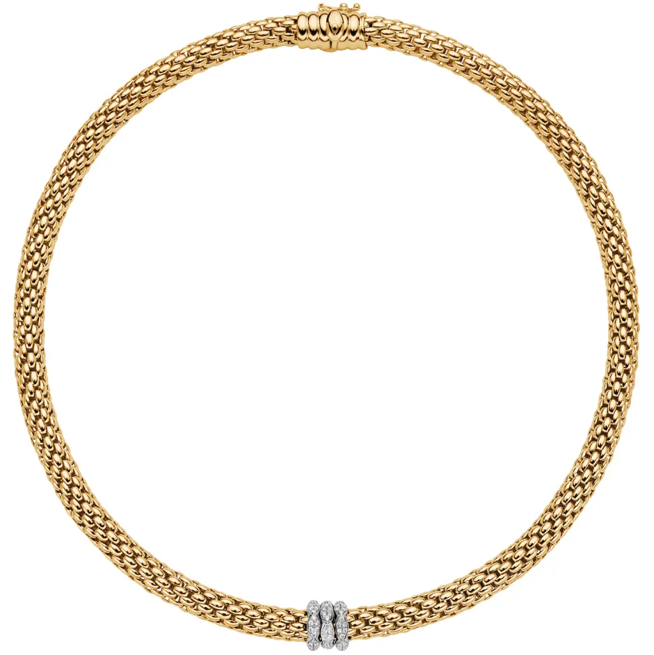Online Collana Fope Collezione Love Nest in Oro Giallo e Bianco con Pave di Diamanti Gioielli Fope