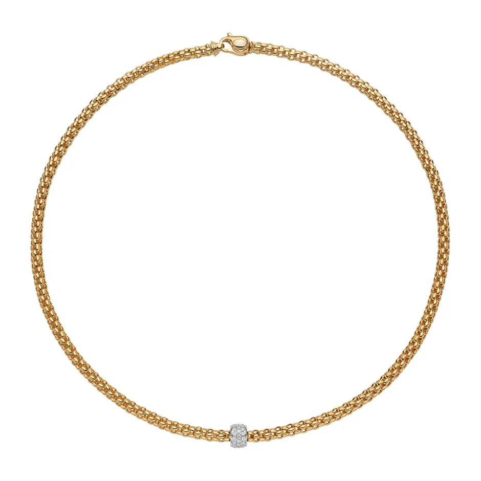 Sale Collana Fope Collezione Solo in Oro Giallo con Bariletto in Diamanti Gioielli Fope