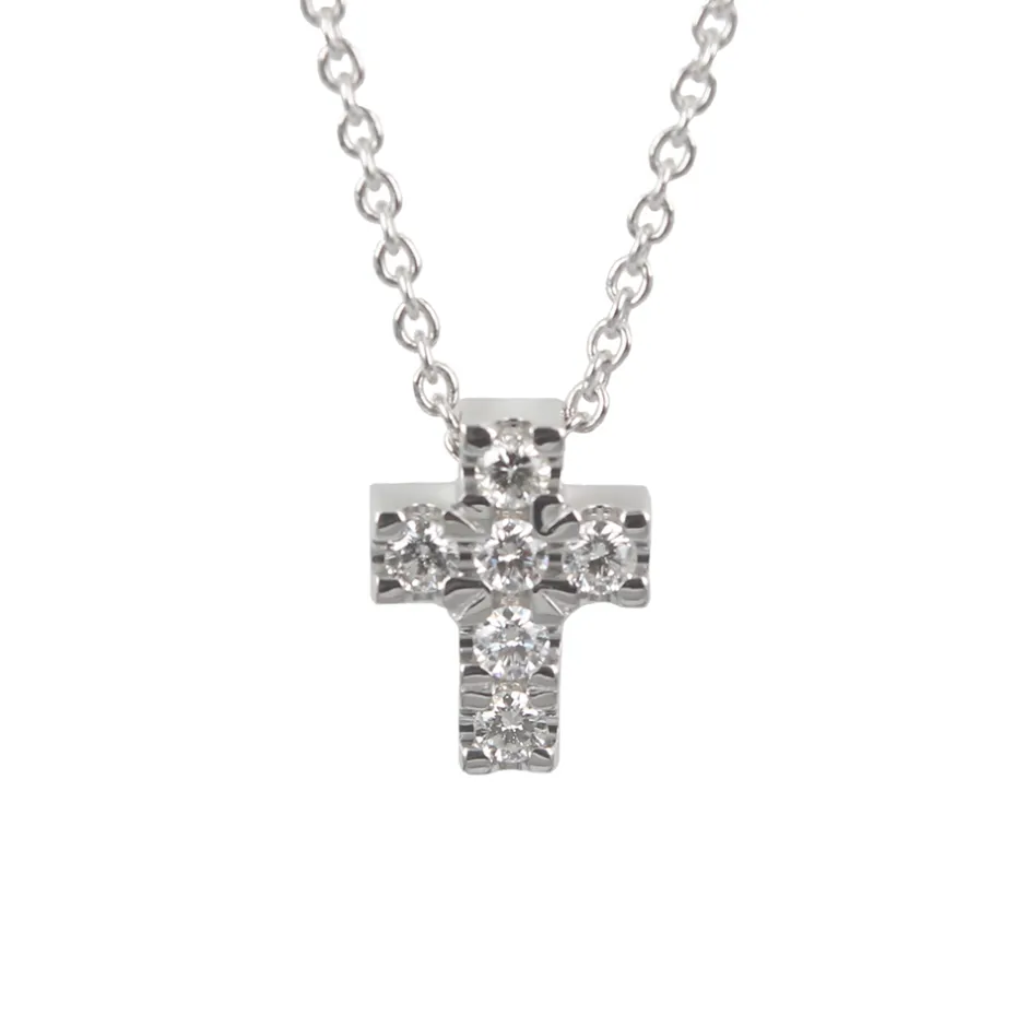 Outlet Collana In Oro Bianco Con Croce in Diamanti Taglio Brillante Le Mie Creazioni | Collane