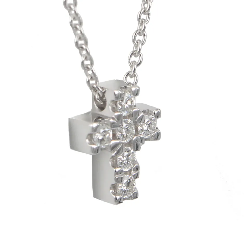 Outlet Collana In Oro Bianco Con Croce in Diamanti Taglio Brillante Le Mie Creazioni | Collane