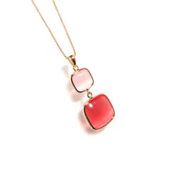 New Collana Madi Ciliegia con Quarzo Idrotermale Rosso e Rosa Gioielli Madi