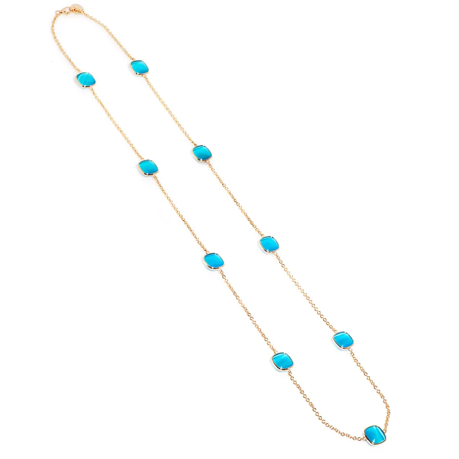 New Collana Madi Laguna Mono Lunga con Nove Pietre Azzurre Gioielli Madi