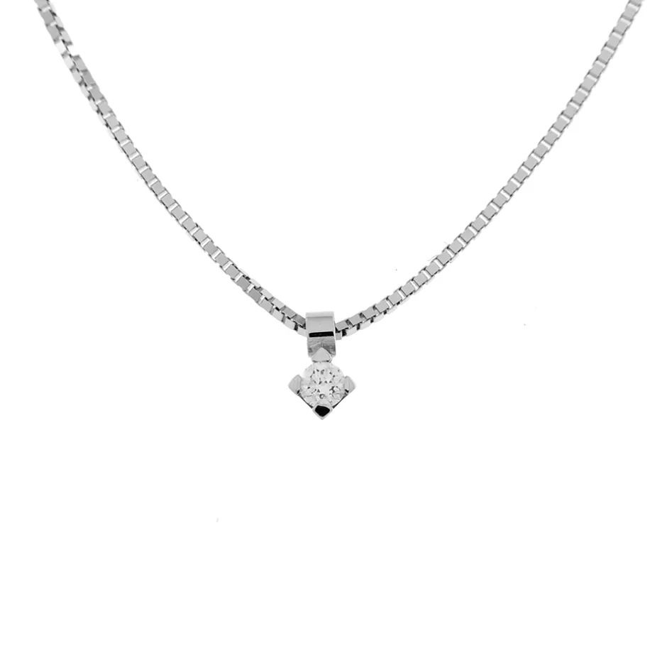 Clearance Collana Punto Luce in Oro Bianco con Diamante 0,03 Carati Collane Punto Luce