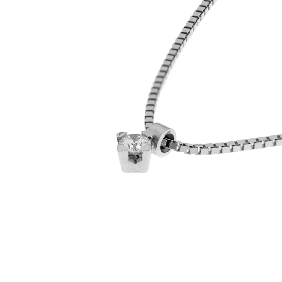 Clearance Collana Punto Luce in Oro Bianco con Diamante 0,03 Carati Collane Punto Luce