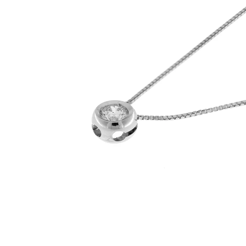 Hot Collana Punto Luce in Oro Bianco con Diamante 0,15 Carati Collane Punto Luce