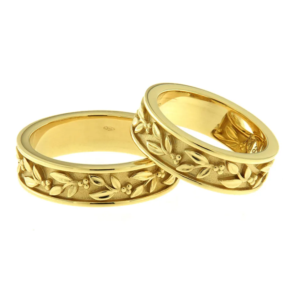 Outlet Coppia Fedi Collezione Floral in Oro Giallo Fedi Nuziali