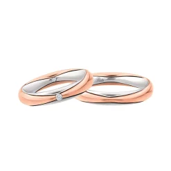 Fashion Coppia Fedi Nuziali Polello Fiocco in Oro Bianco e Oro Rosa con Diamante Fedi Nuziali