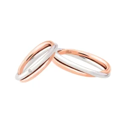 Hot Coppia Fedi Nuziali Polello Intreccio in Oro Bianco e Rosa con Diamante Fedi Nuziali