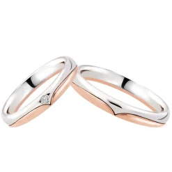 Outlet Coppia Fedi Nuziali Polello in Oro Bianco e Rosa con Diamante Fedi Nuziali
