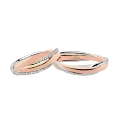 Clearance Coppia Fedi Nuziali Polello in Oro Rosa e Bianco con Diamanti Fedi Nuziali