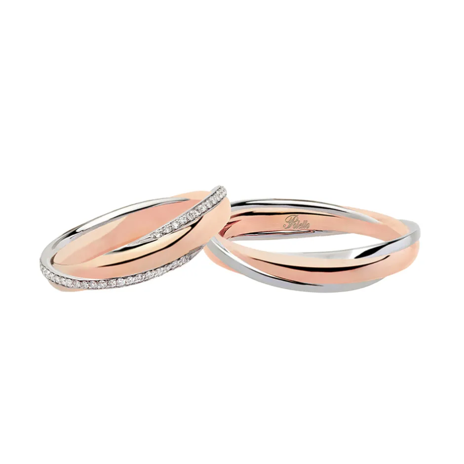 Clearance Coppia Fedi Nuziali Polello in Oro Rosa e Bianco con Diamanti Fedi Nuziali