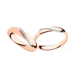 New Coppia Fedi Nuziali Polello in Oro Rosa con Onda in Oro Bianco e Diamanti Fedi Nuziali