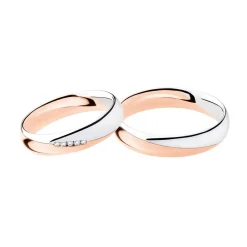 Best Coppia Fedi Nuziali Polello in Oro Bianco e Rosa con 5 Diamanti Fedi Nuziali