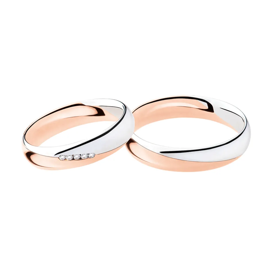 Best Coppia Fedi Nuziali Polello in Oro Bianco e Rosa con 5 Diamanti Fedi Nuziali