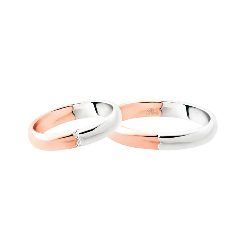 New Coppia Fedi Nuziali Polello in Oro Bianco e Rosa Collezione Abbiamo Fede con Diamanti Fedi Nuziali