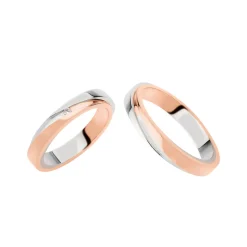 New Coppia Fedi Nuziali Polello Abbraccio in Oro Bianco e Rosa con Diamante Fedi Nuziali