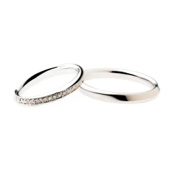 Fashion Coppia Fedi Nuziali Polello in Oro Bianco con Mezza Luna di Diamanti Fedi Nuziali